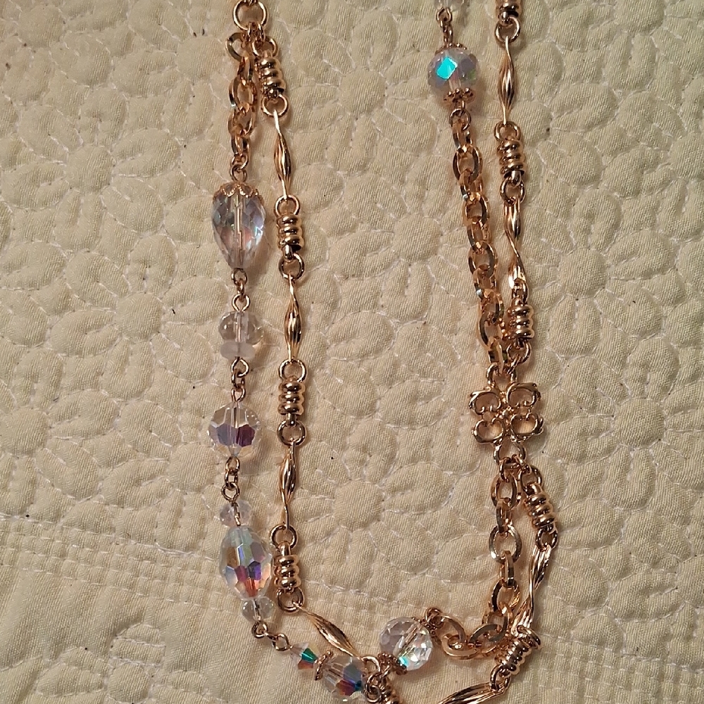 Gold-Tone Crystal Station Long Necklace ** Kirks Folly ** - Picture 2 of 4